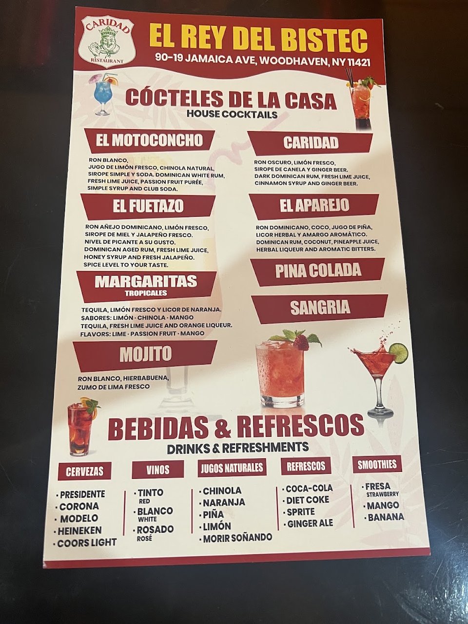 Restaurant menu laid out for counter ordering.
